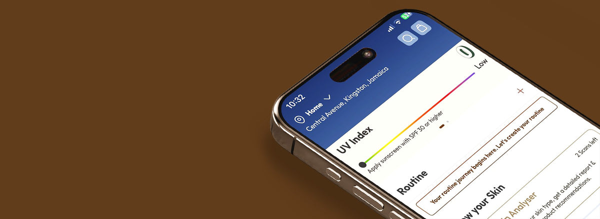 Absolut Skin app on iPhone showing UV index and skin routine
