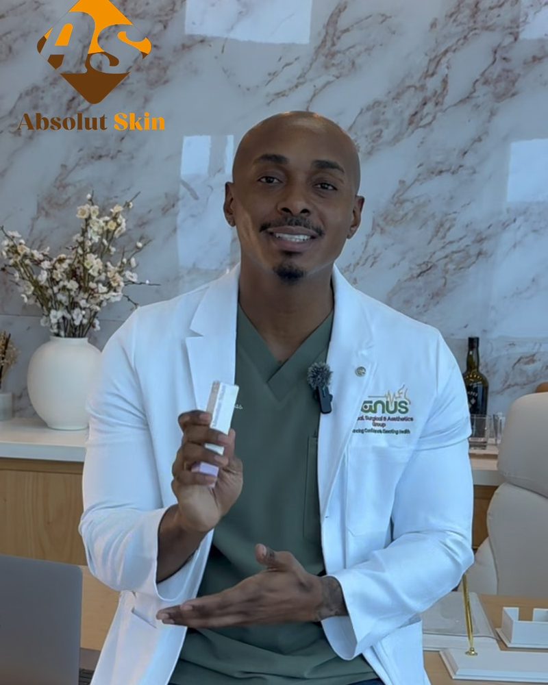 Dr. Romario Thomas with Absolut Skin Anti-Aging line