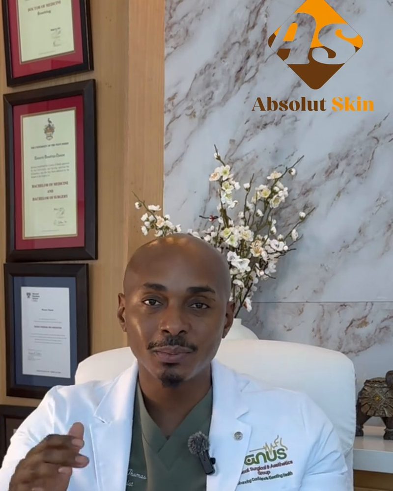 Dr. Romario Thomas with Absolut Skin Anti-Aging line